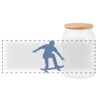 Minimalist Skateboarder Silhouette Sport Hobby - Panoramic Cookie Jar with Wooden Lid - white - Front