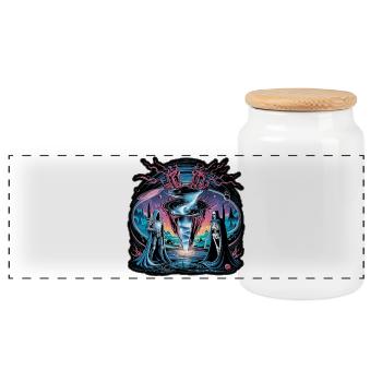 Cosmic Rift with Void Guardians - Panoramic Cookie Jar with Wooden Lid - white - Front