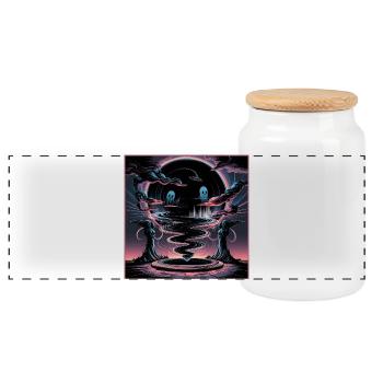 Cosmic Abyssal Horror Illustration - Panoramic Cookie Jar with Wooden Lid - white - Front
