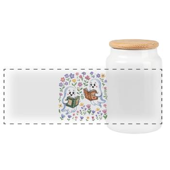 Spooky Ghosts Reading Books Besties Bookish - Panoramic Cookie Jar with Wooden Lid - white - Front