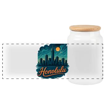 Honolulu Waikiki Hauptstadt Hawaii Aloha Geschenk - Panorama Keksdose mit Holzdeckel - Weiß - Vorne