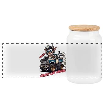 Crazy Cat Chaos Off-Road Design - Panoramic Cookie Jar with Wooden Lid - white - Front