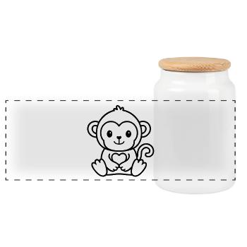 T-shirt contour de singe mignon - Boîte à biscuits avec couvercle en bois - blanc - Devant