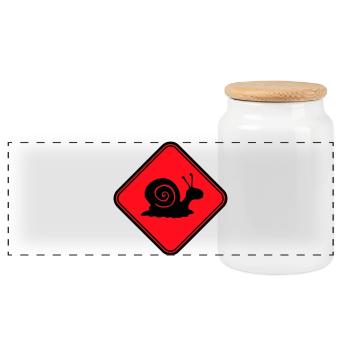 Snail Danger Caution Sign Warning - Panoramic Cookie Jar with Wooden Lid - white - Front