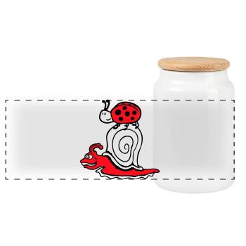Snail 2 Friends Ladybug Fast Team Cute - Panoramic Cookie Jar with Wooden Lid - white - Front