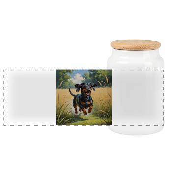 Joyful Terrier in Nature - Panoramic Cookie Jar with Wooden Lid - white - Front