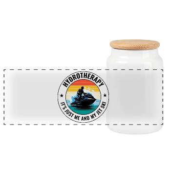 Vintage Jet Ski Therapy Ocean Lake  - Panoramic Cookie Jar with Wooden Lid - white - Front