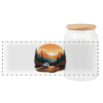Aventure en montagne avec van au lever du soleil - Boîte à biscuits avec couvercle en bois - blanc - Devant