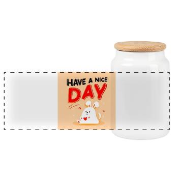 Design mignon de lapin avec message positif - Boîte à biscuits avec couvercle en bois - blanc - Devant