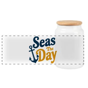 Seas The Day - Symbole de l’ancre - Boîte à biscuits avec couvercle en bois - blanc - Devant