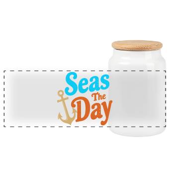 Seas The Day - Anker-Symbol - Panorama Keksdose mit Holzdeckel - Weiß - Vorne