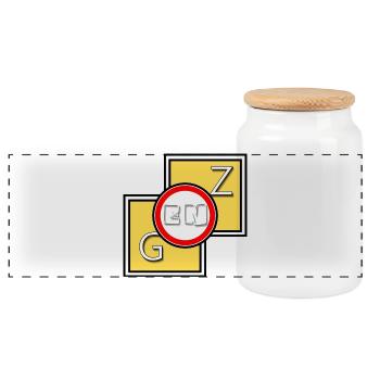 Genz Abstract Logo - Panoramic Cookie Jar with Wooden Lid - white - Front