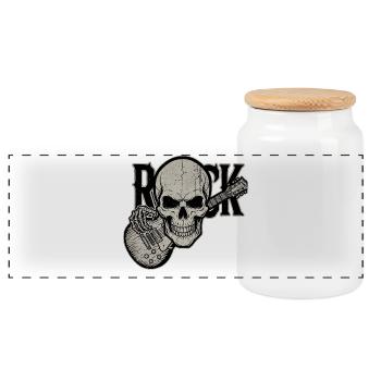 Totenkopf Gitarre Rock Design - Panorama Keksdose mit Holzdeckel - Weiß - Vorne