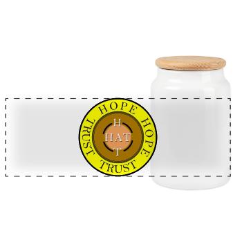 Hope and Trust Emblem - Panoramic Cookie Jar with Wooden Lid - white - Front