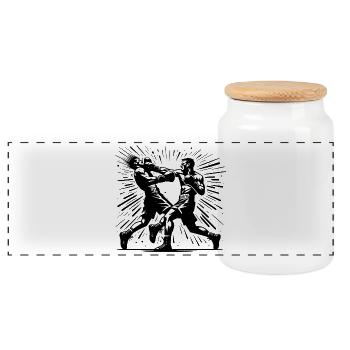 Retro Boxing Action The Decisive Punch - Panoramic Cookie Jar with Wooden Lid - white - Front