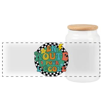 On the way to school back to school gift idea - Panoramic Cookie Jar with Wooden Lid - white - Front