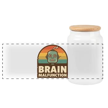 Retro-Roboter mit Regenbogen-Sonnenuntergang - Panorama Keksdose mit Holzdeckel - Weiß - Vorne
