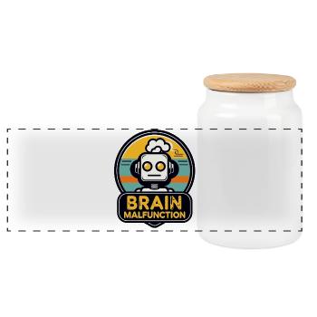 Brain Malfunction Retro Robot Logo - Panoramic Cookie Jar with Wooden Lid - white - Front