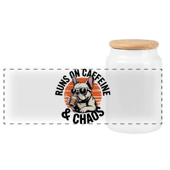 Französische Bulldogge Kaffee Vibes - Panorama Keksdose mit Holzdeckel - Weiß - Vorne