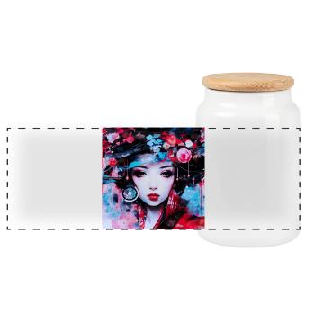 Urban portraits inspired by digital art - Panoramic Cookie Jar with Wooden Lid - white - Front