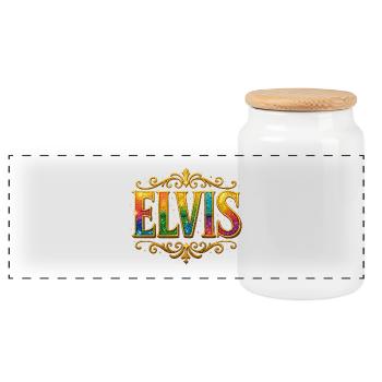 ELVIS Glitter Gold Sequins - Panoramic Cookie Jar with Wooden Lid - white - Front