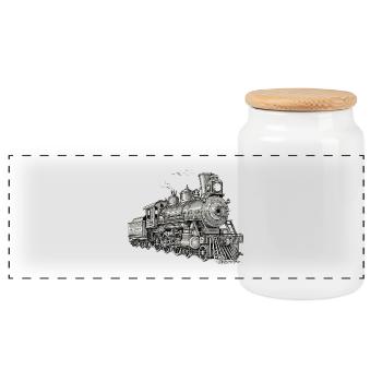 Vintage steam locomotive in techno style - Panoramic Cookie Jar with Wooden Lid - white - Front