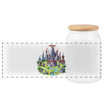Mittelalterliche Zauberschloss Illustration - Panorama Keksdose mit Holzdeckel - Weiß - Vorne