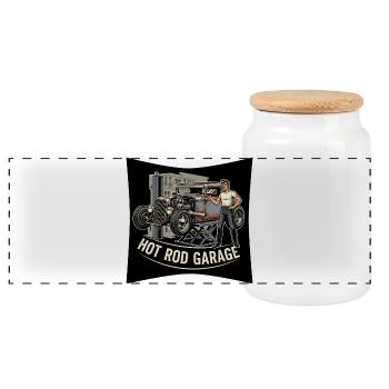 Motif d’atelier Hot Rod vintage - Boîte à biscuits avec couvercle en bois - blanc - Devant