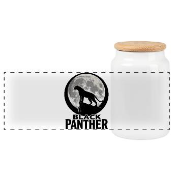 Panther Silhouette Under Full Moon - Panoramic Cookie Jar with Wooden Lid - white - Front