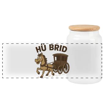 Humorvolles Pferdewagen Motiv - Panorama Keksdose mit Holzdeckel - Weiß - Vorne