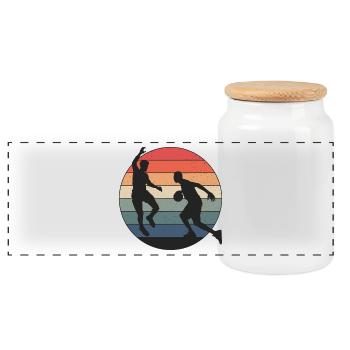Basketball - playing all day - Panoramic Cookie Jar with Wooden Lid - white - Front