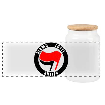 Siamo Tutti Antifa Antifascism Flag Icon - Panoramic Cookie Jar with Wooden Lid - white - Front