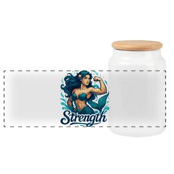 Strong Mermaid Nix Water Woman Gift - Panoramic Cookie Jar with Wooden Lid - white - Front