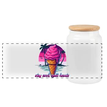 Pink Eiscreme Sunset Design - Panoramic Cookie Jar with Wooden Lid - white - Front