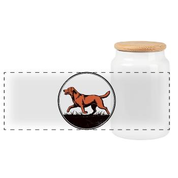 Fox Red Lab Silhouette – Circular Badge - Panoramic Cookie Jar with Wooden Lid - white - Front
