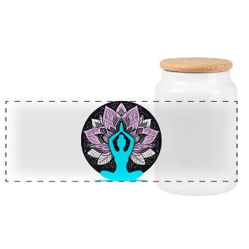 Meditative Yoga Lotus Design - Panorama Keksdose mit Holzdeckel - Weiß - Vorne