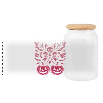 Chauve-souris d’Halloween aux cerises citrouille - Boîte à biscuits avec couvercle en bois - blanc - Devant