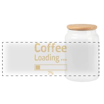 Coffee Loading Saying Quote - Panoramic Cookie Jar with Wooden Lid - white - Front