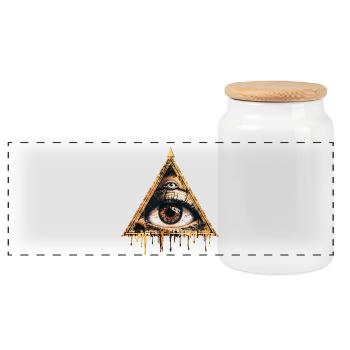 Mystic Eye in Golden Triangle - Panoramic Cookie Jar with Wooden Lid - white - Front