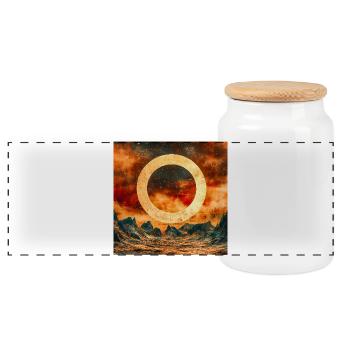 Cosmic sky and mystical mountain - Panoramic Cookie Jar with Wooden Lid - white - Front