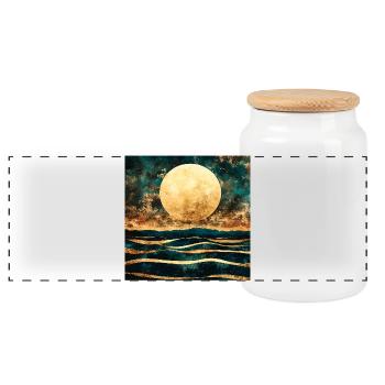 Golden Moon on Watercolor Horizon - Panoramic Cookie Jar with Wooden Lid - white - Front