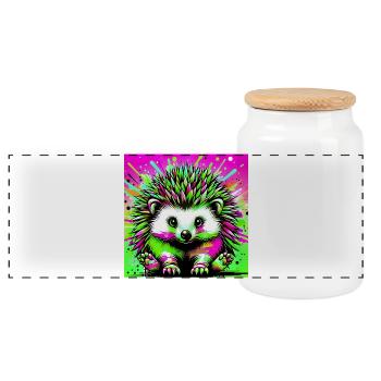 hedgehog - Panoramic Cookie Jar with Wooden Lid - white - Front