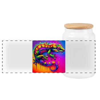 Gecko - Panoramic Cookie Jar with Wooden Lid - white - Front