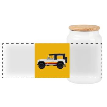 Vintage Off-Road SUV Design Defender - Panoramic Cookie Jar with Wooden Lid - white - Front
