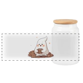Kawaii Geist – Cozy Coffee & Books - Panorama Keksdose mit Holzdeckel - Weiß - Vorne
