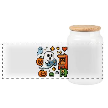 Pixel Ghost Gaming Design rétro - Boîte à biscuits avec couvercle en bois - blanc - Devant
