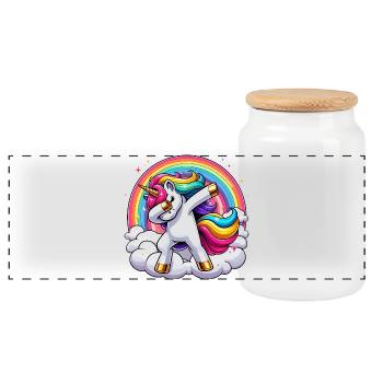 Dabbing Einhorn Regenbogen Unicorn Kinder - Panorama Keksdose mit Holzdeckel - Weiß - Vorne