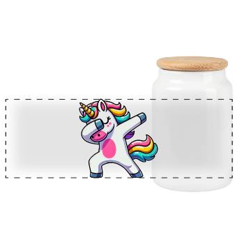 Dabbing Einhorn Dab Unicorn Mädchen Einhörner - Panorama Keksdose mit Holzdeckel - Weiß - Vorne