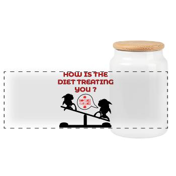 Funny Diet Weight Loss - Panoramic Cookie Jar with Wooden Lid - white - Front