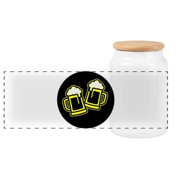 Beer Toast Symbol Beer Mug - Panoramic Cookie Jar with Wooden Lid - white - Front